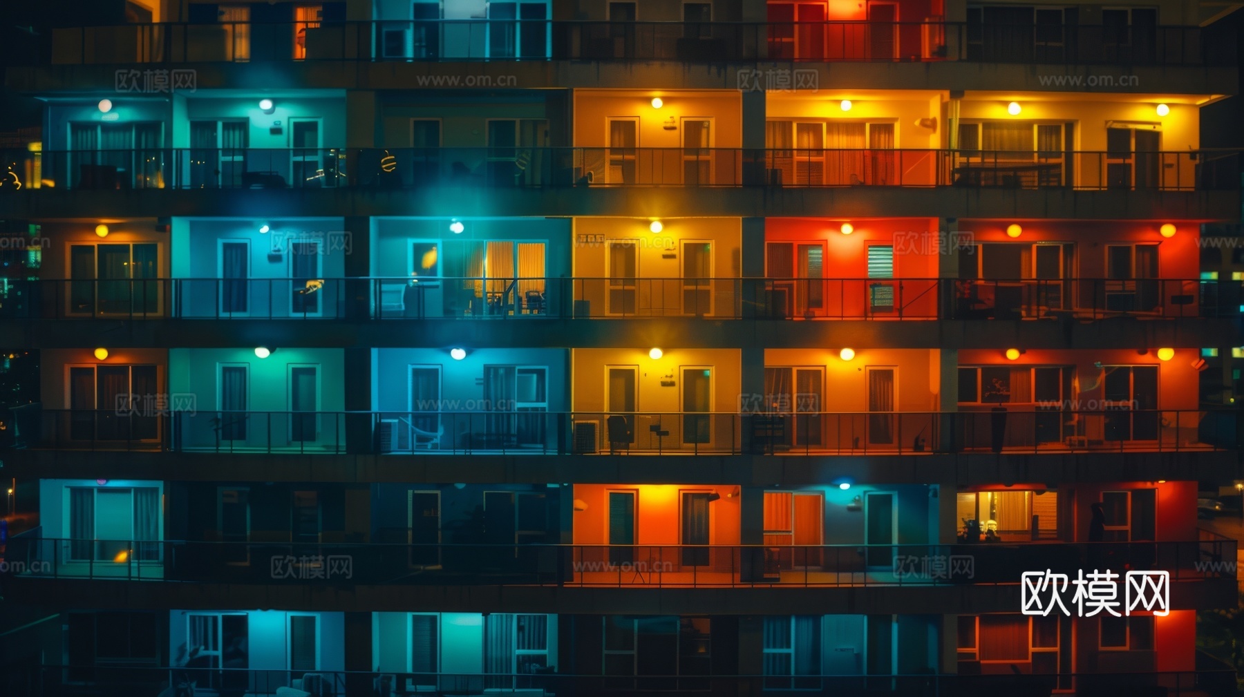 夜晚窗景建筑外立面玻璃幕墙