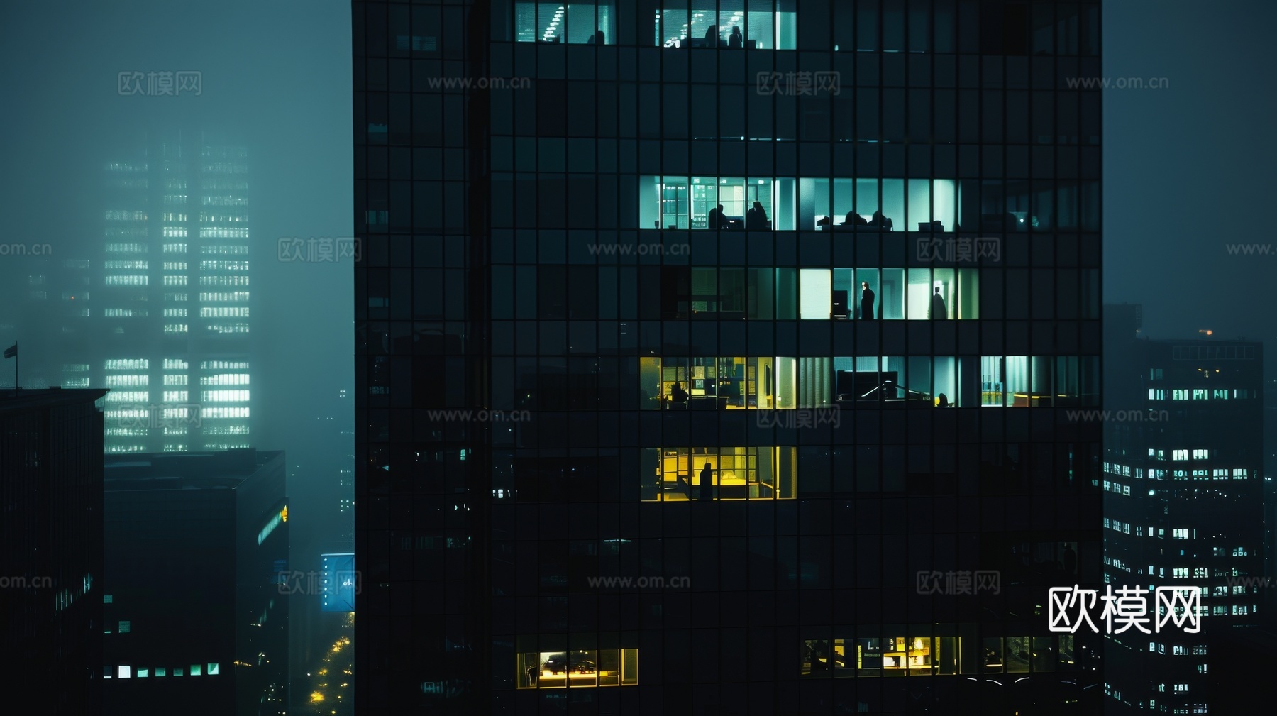 夜晚窗景建筑外立面玻璃幕墙