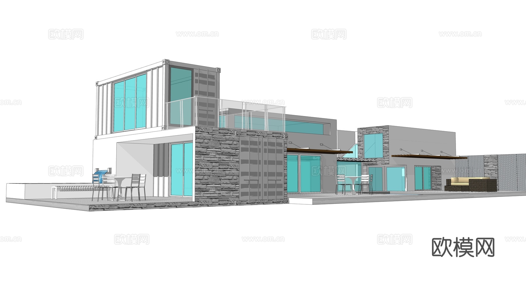 集装箱建筑 集装箱休息驿站 临时建筑su模型