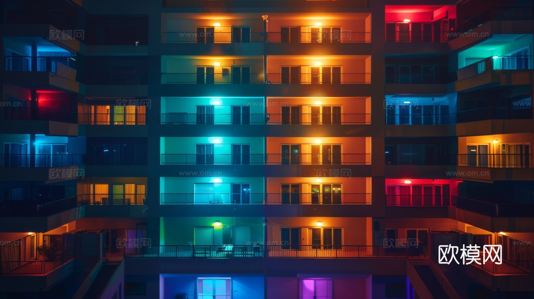 夜晚窗景建筑外立面玻璃幕墙