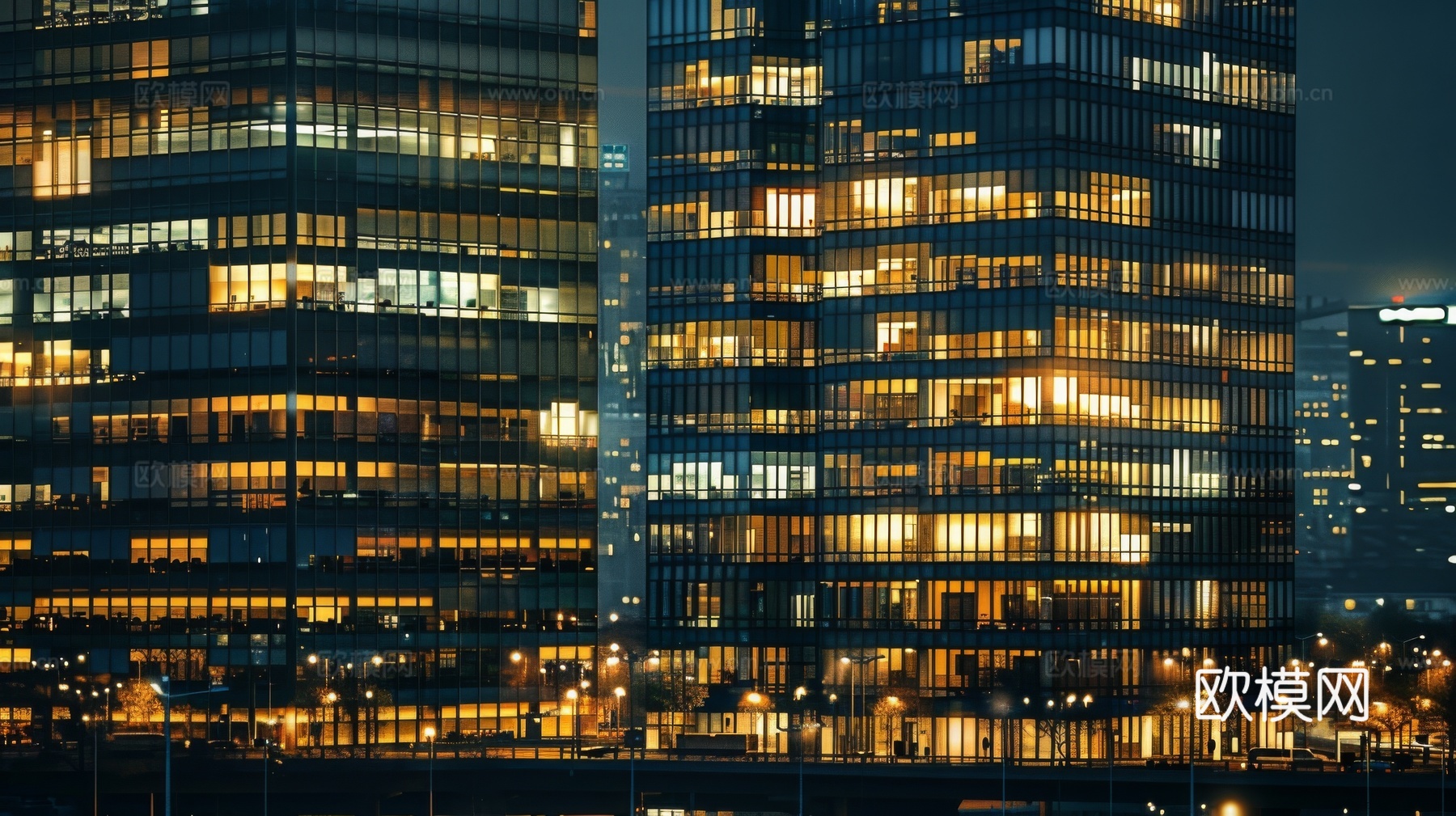 夜晚窗景建筑外立面玻璃幕墙