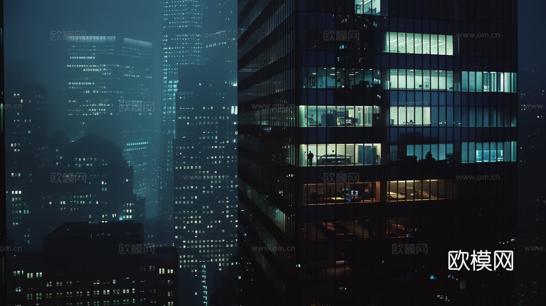 夜晚窗景建筑外立面玻璃幕墙