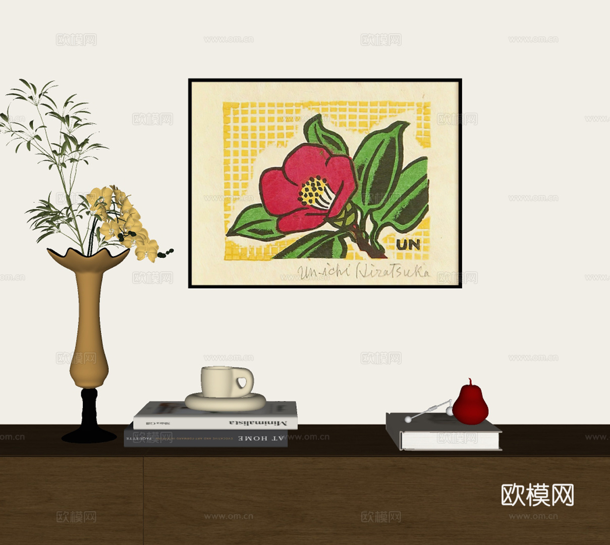 现代摆件组合 中古挂画su模型