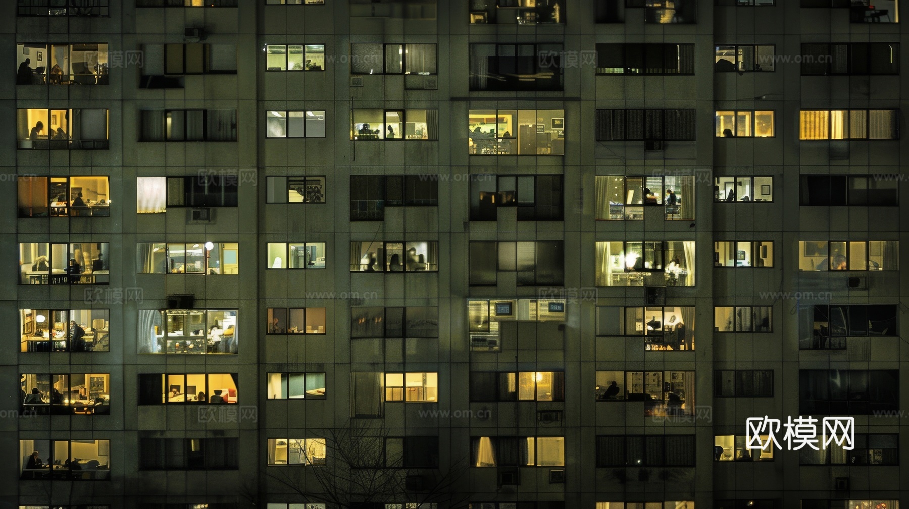 夜晚窗景建筑外立面玻璃幕墙