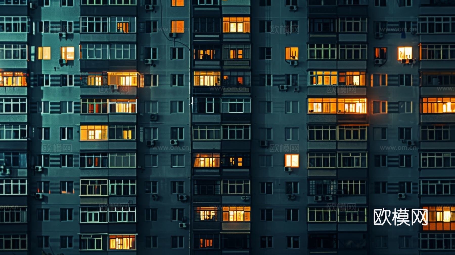夜晚窗景建筑外立面玻璃幕墙