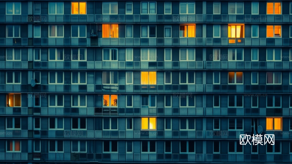 夜晚窗景建筑外立面玻璃幕墙下载(渲染图6)