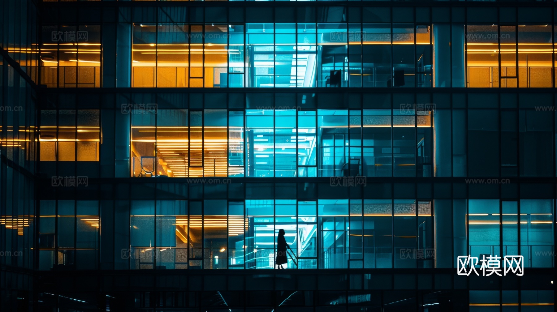 夜晚窗景建筑外立面玻璃幕墙