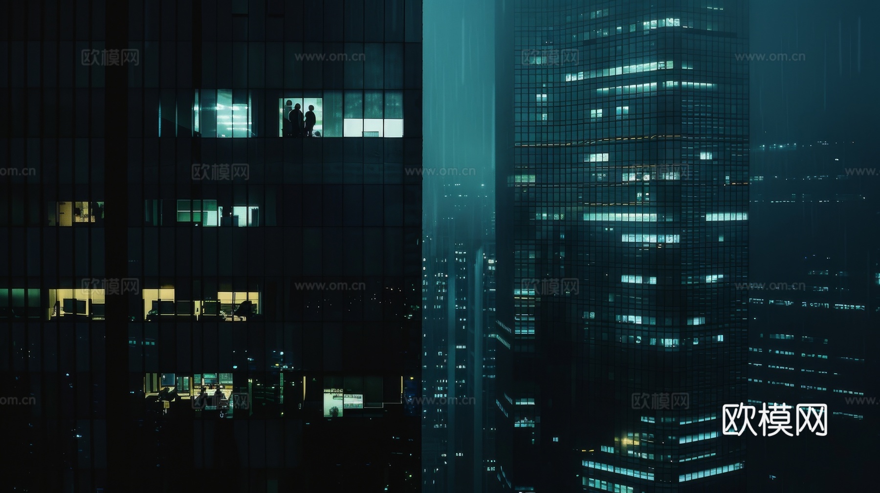 夜晚窗景建筑外立面玻璃幕墙