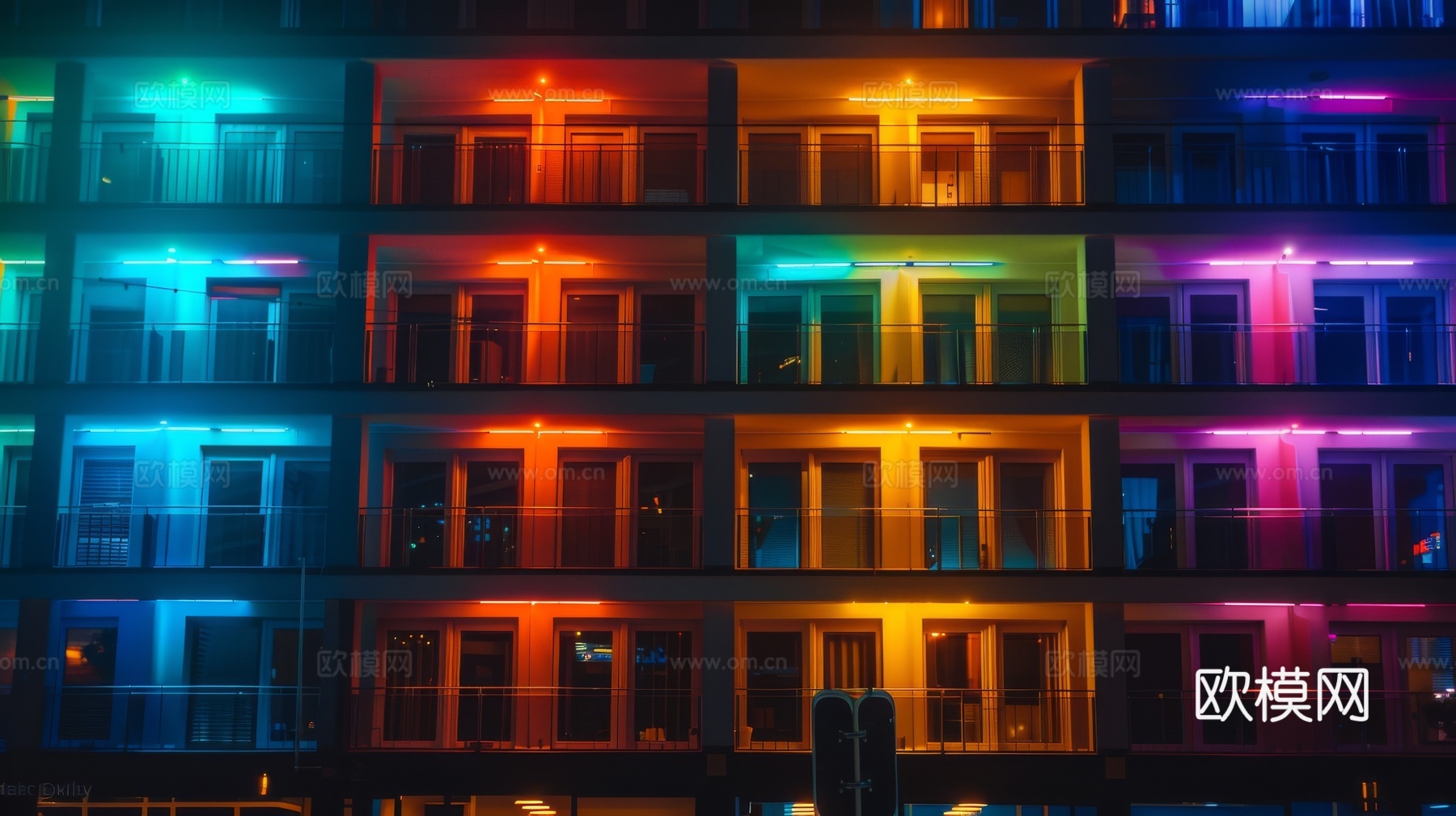 夜晚窗景建筑外立面玻璃幕墙