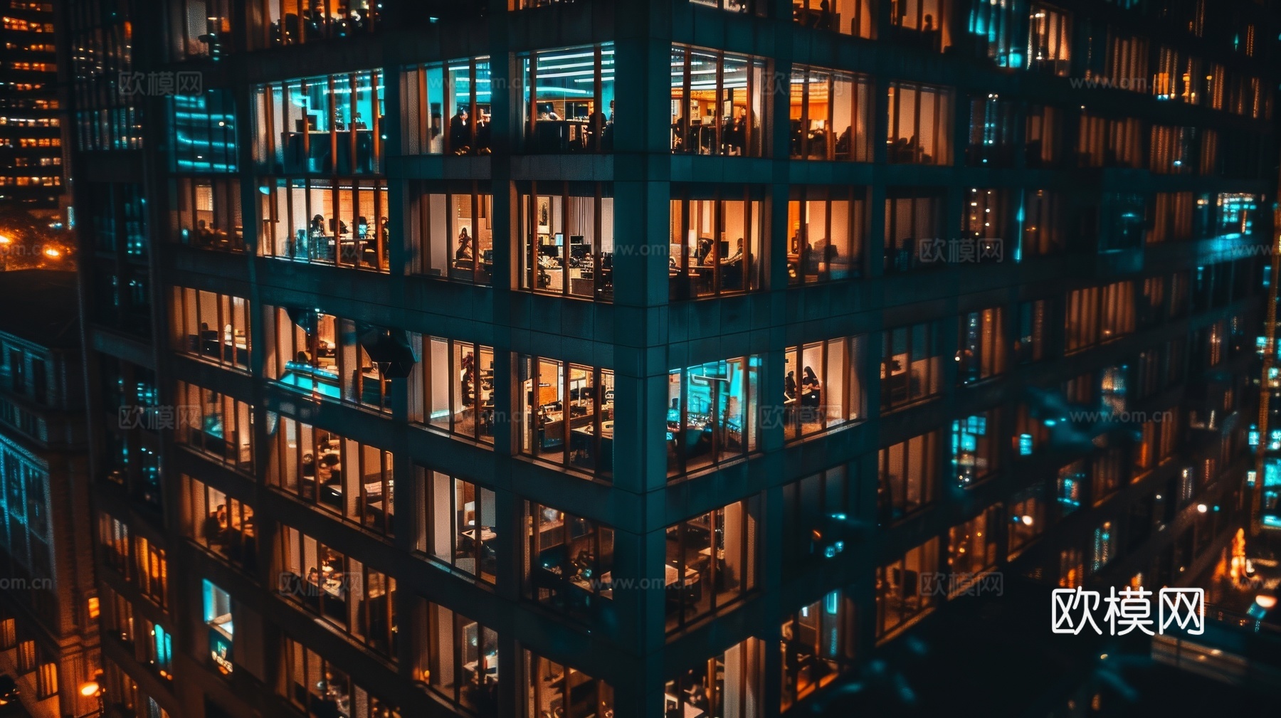 夜晚窗景建筑外立面玻璃幕墙