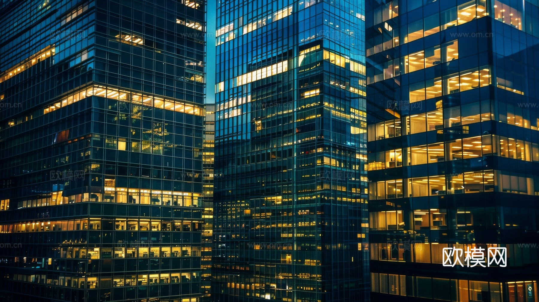 夜晚窗景建筑外立面玻璃幕墙