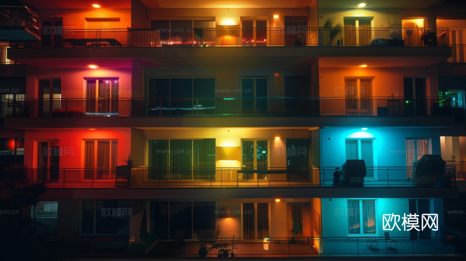 夜晚窗景建筑外立面玻璃幕墙