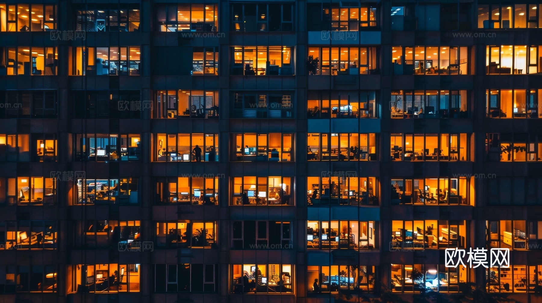 夜晚窗景建筑外立面玻璃幕墙