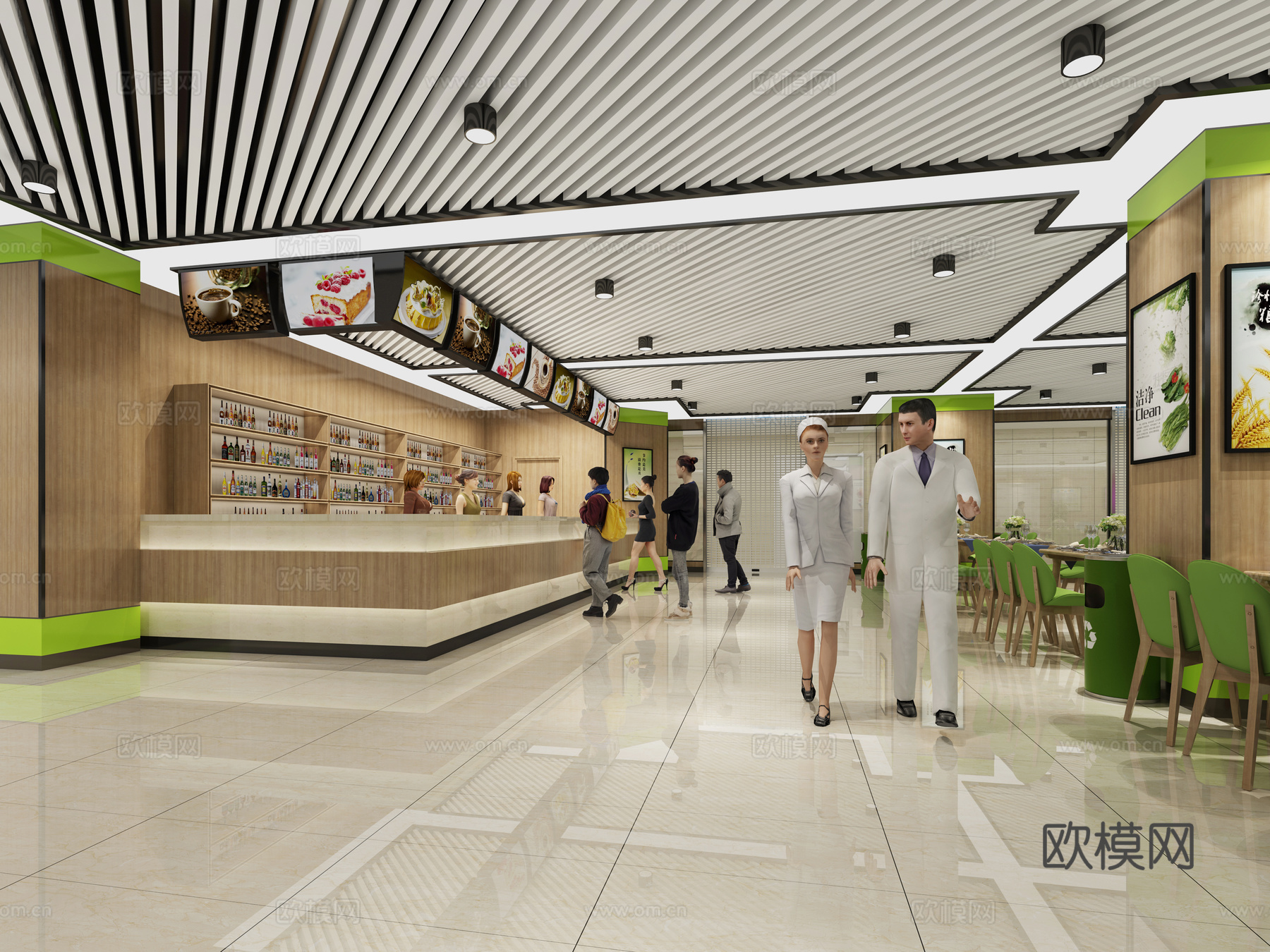 现代医院 食堂 休闲区 人物 公共餐桌椅3d模型