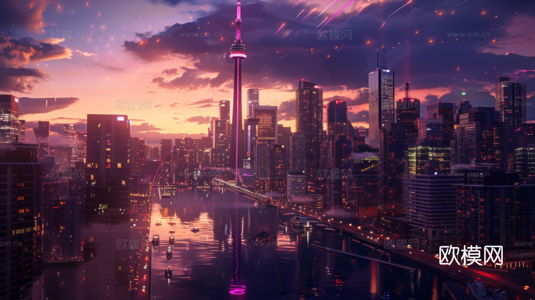 傍晚城市建筑都市风景下载（渲染图2）