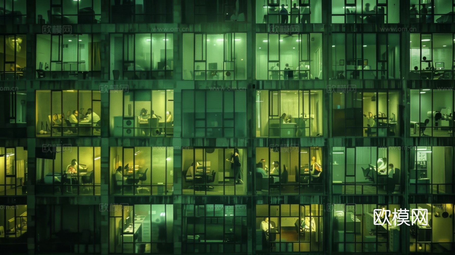 夜晚窗景建筑外立面玻璃幕墙