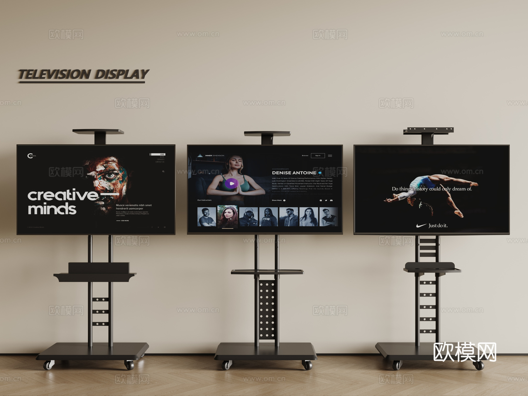 现代液晶电视 支架电视 移动电视 挂壁电视 落地电视3d模型