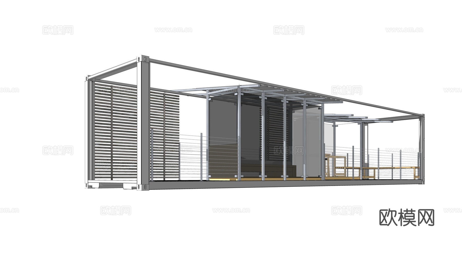 集装箱建筑 集装箱休息驿站 临时建筑su模型
