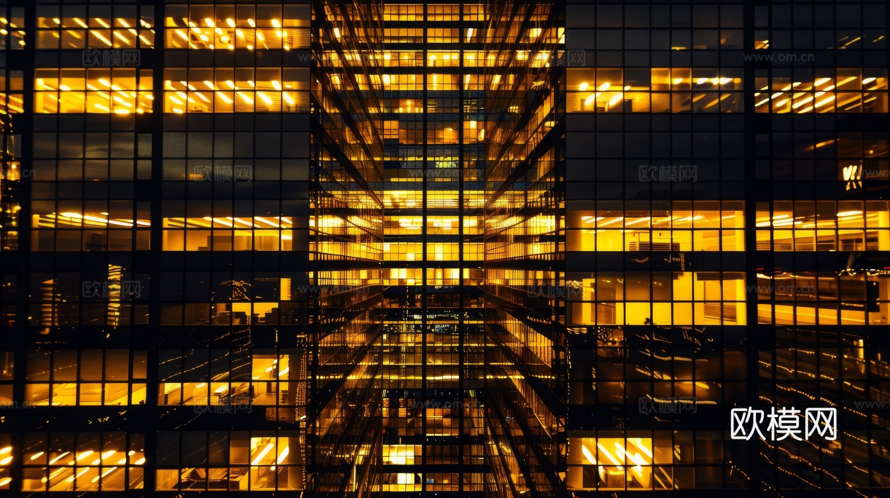 夜晚窗景建筑外立面玻璃幕墙
