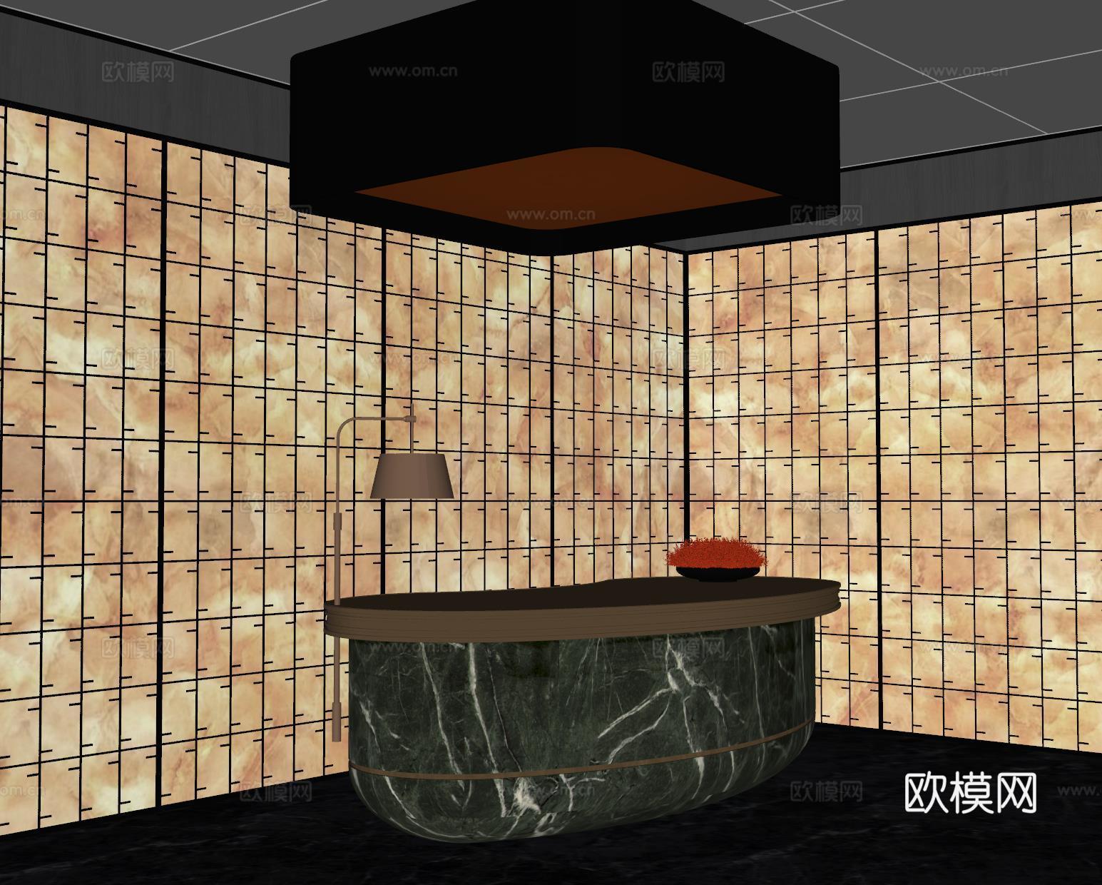 现代酒店前台 吧台接待su模型下载（渲染图2）