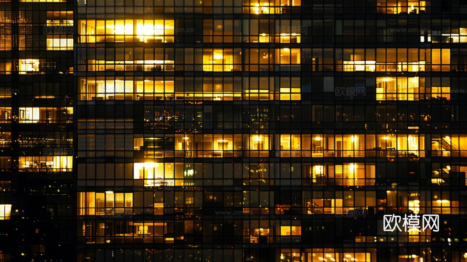 夜晚窗景建筑外立面玻璃幕墙