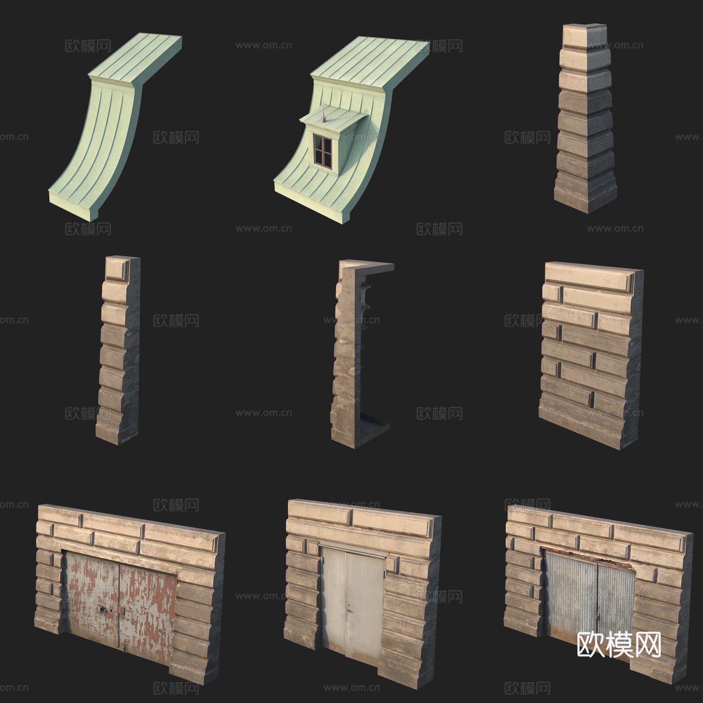 建筑构件大门墙面屋顶瓦面3d模型