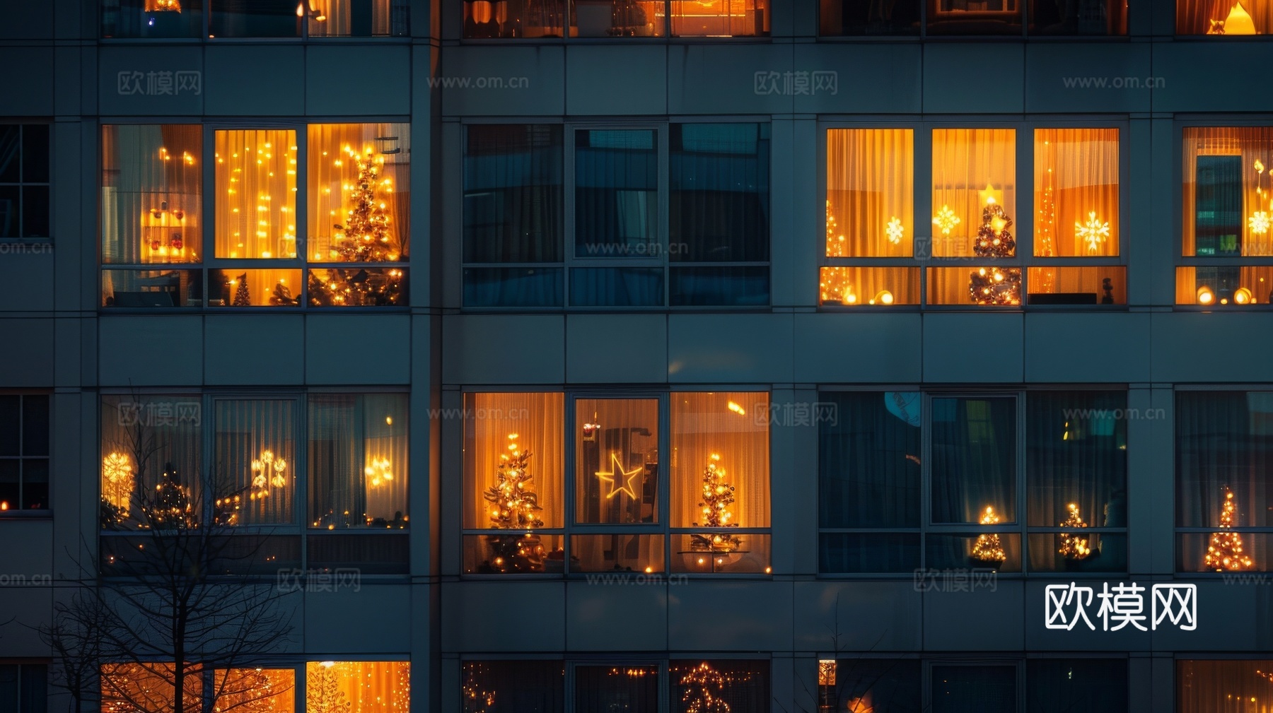 夜晚窗景建筑外立面玻璃幕墙