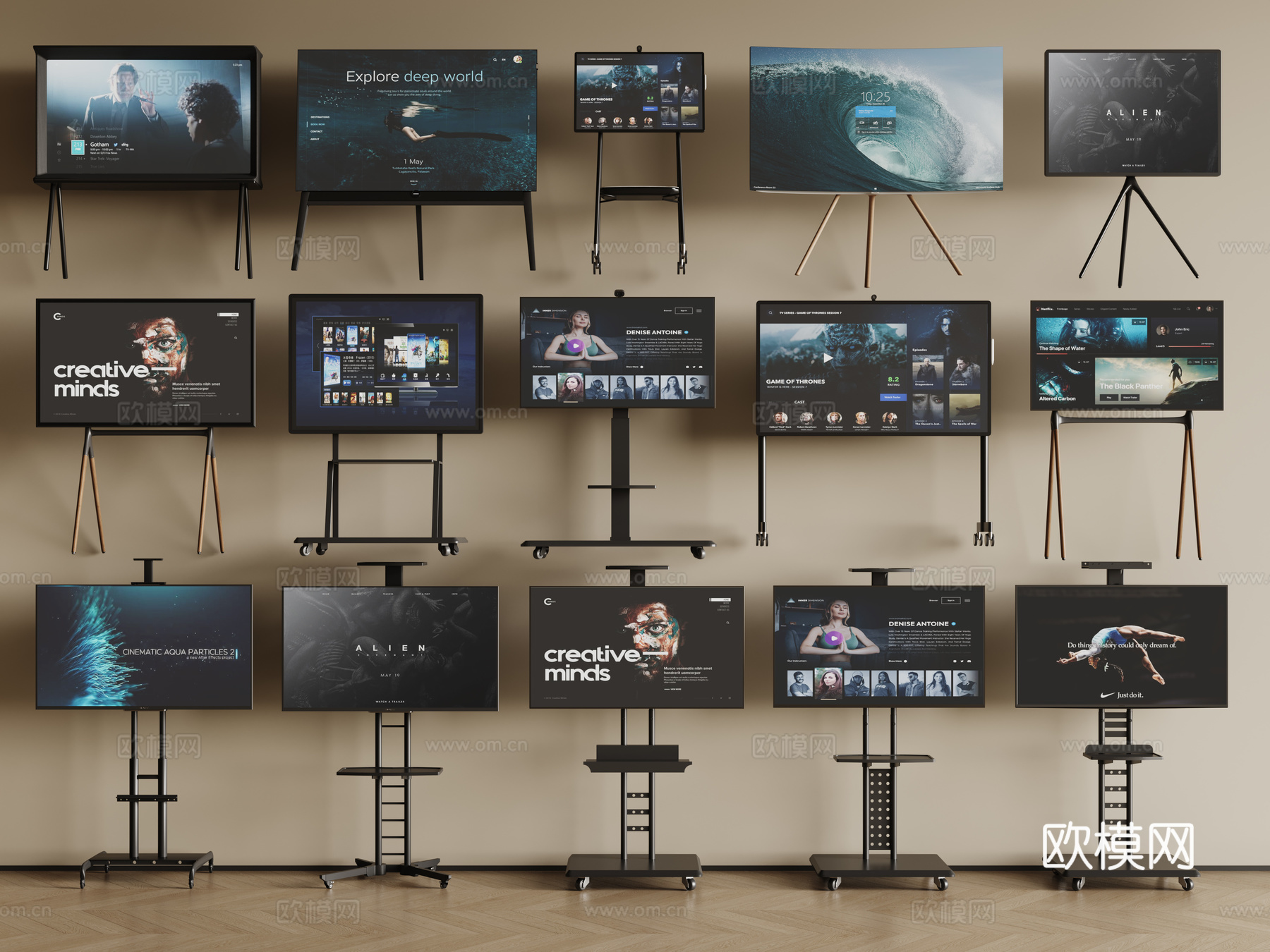 现代液晶电视 支架电视 移动电视 挂壁电视 落地电视3d模型下载