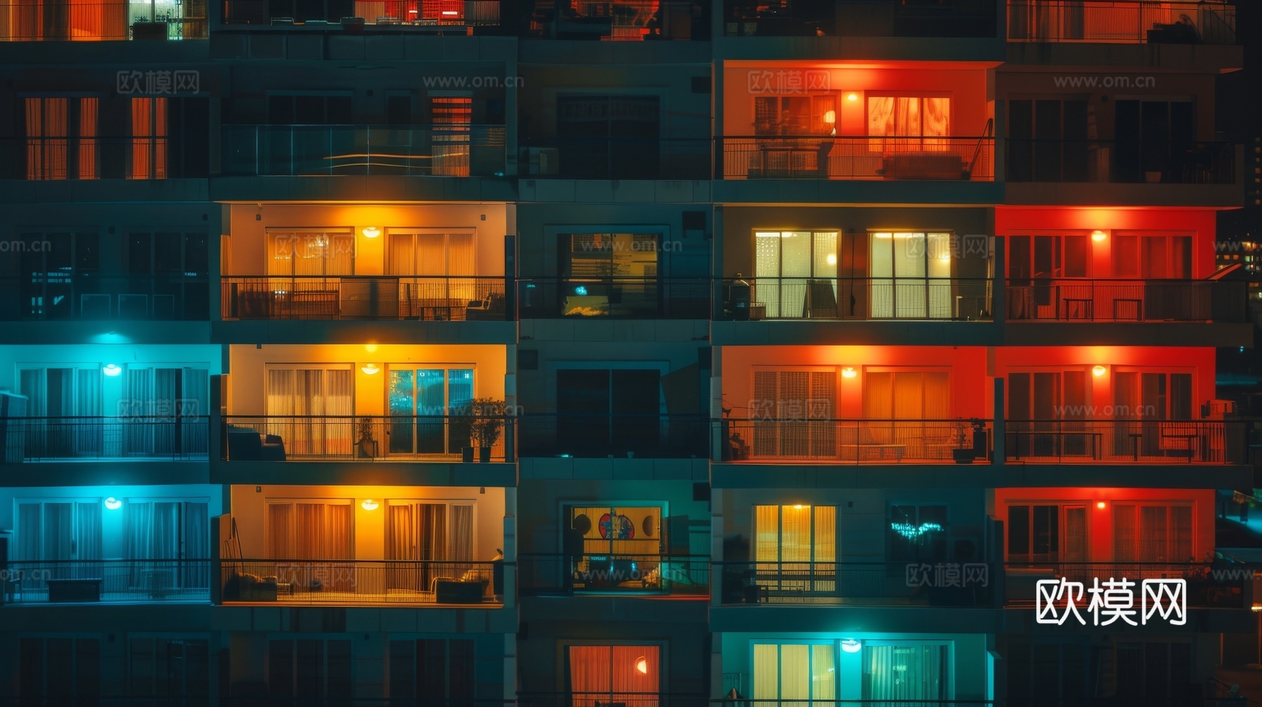 夜晚窗景建筑外立面玻璃幕墙