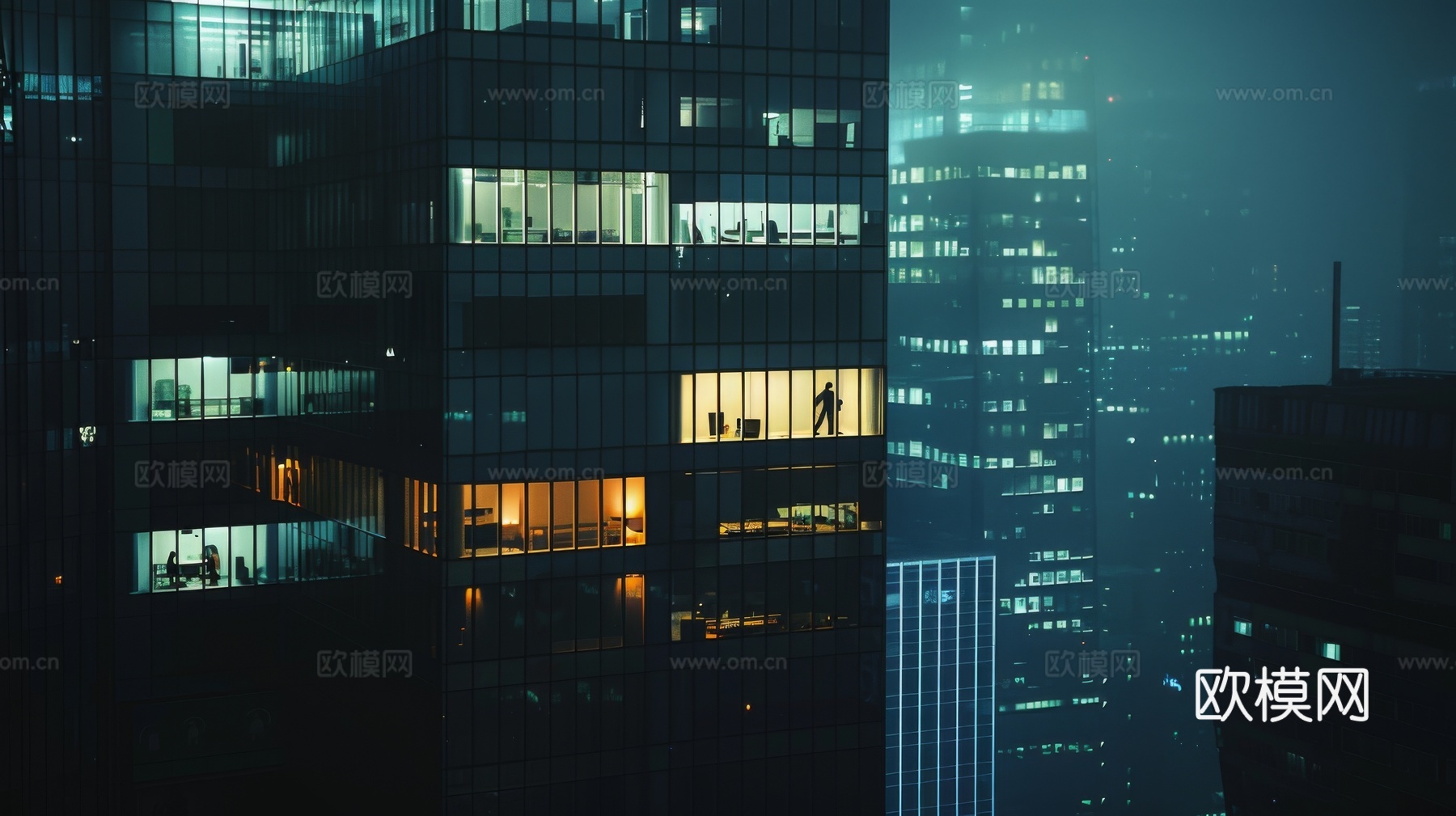 夜晚窗景建筑外立面玻璃幕墙