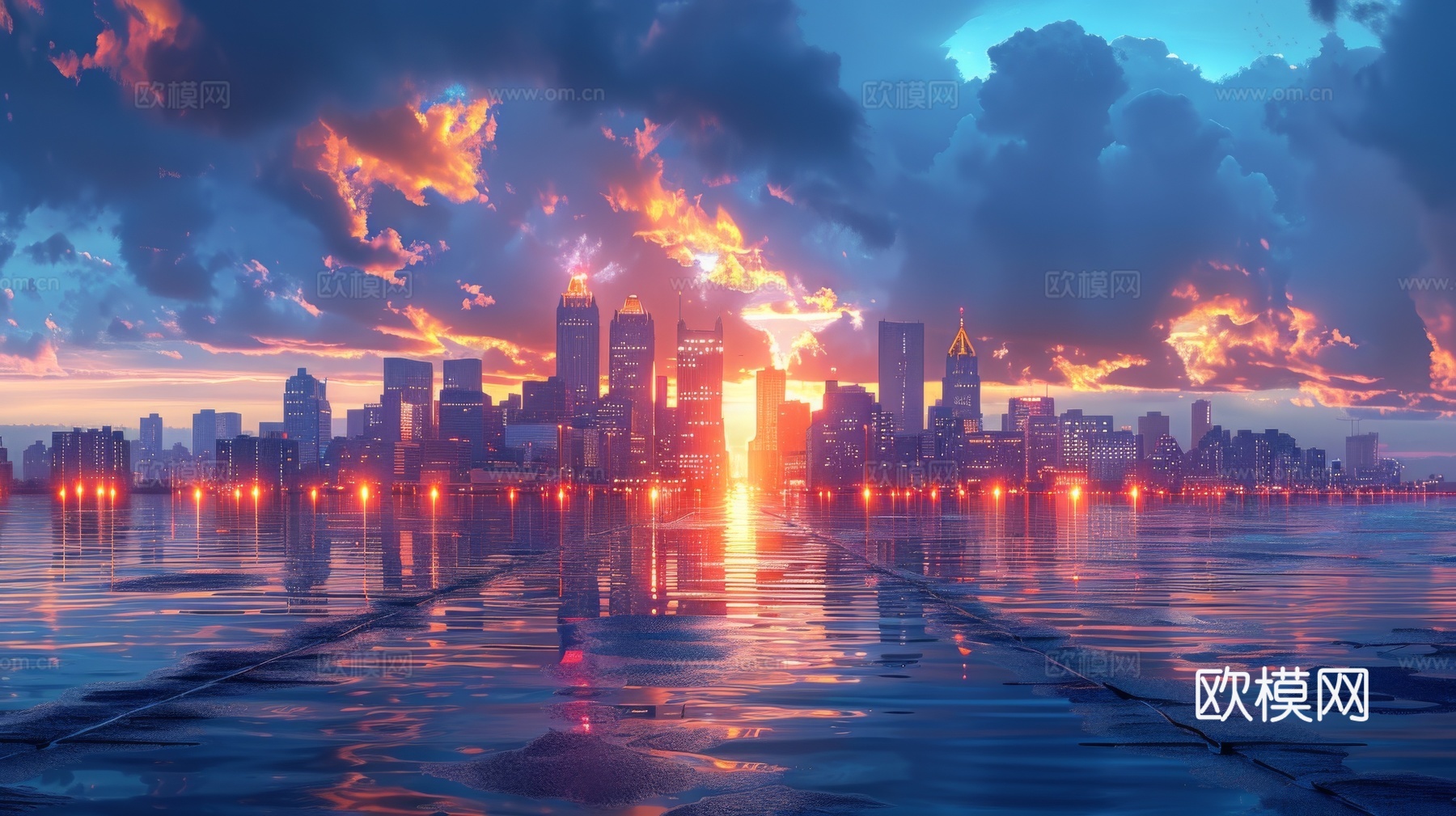 傍晚城市建筑都市风景下载（渲染图2）