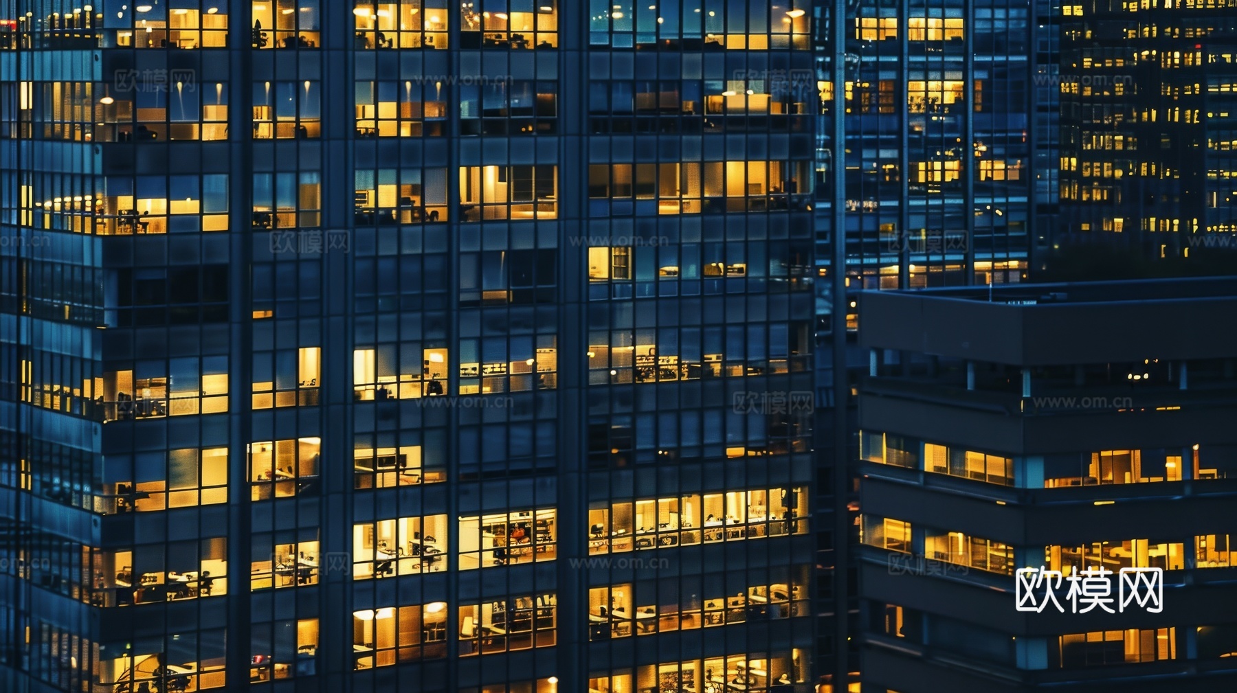 夜晚窗景建筑外立面玻璃幕墙