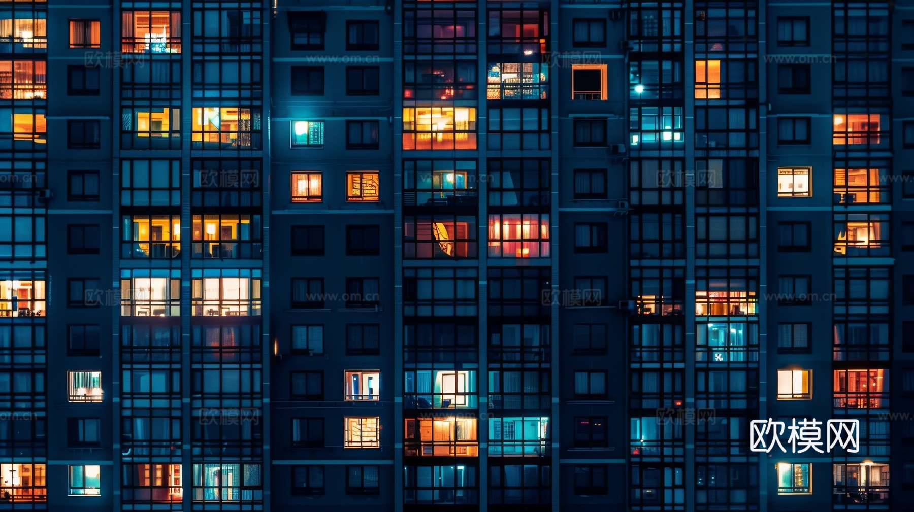 夜晚窗景建筑外立面玻璃幕墙