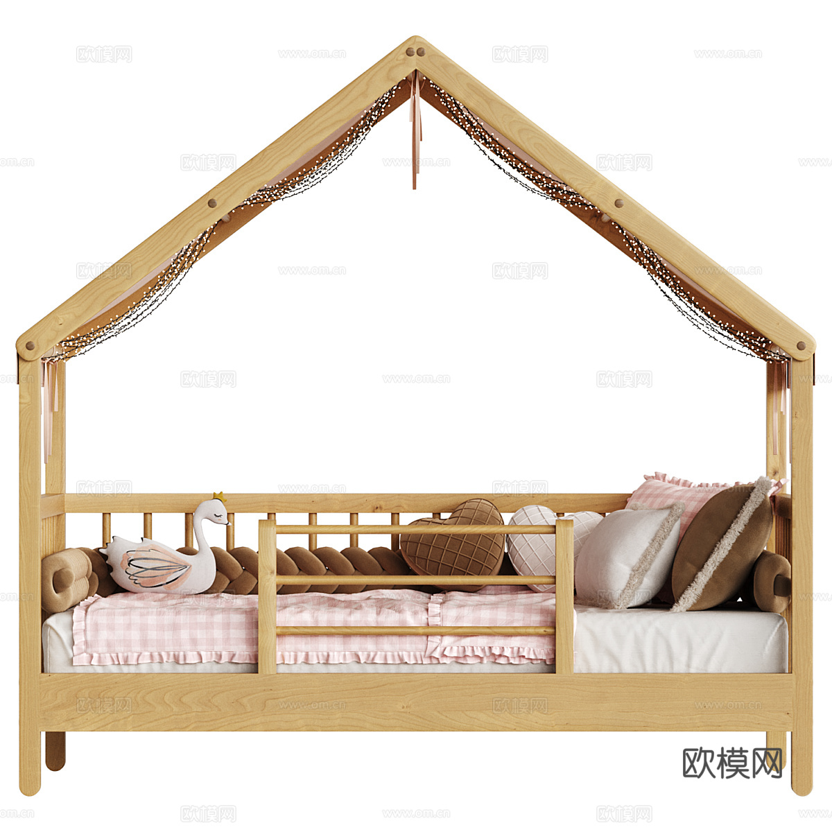 现代北欧原木儿童床 婴儿床3d模型