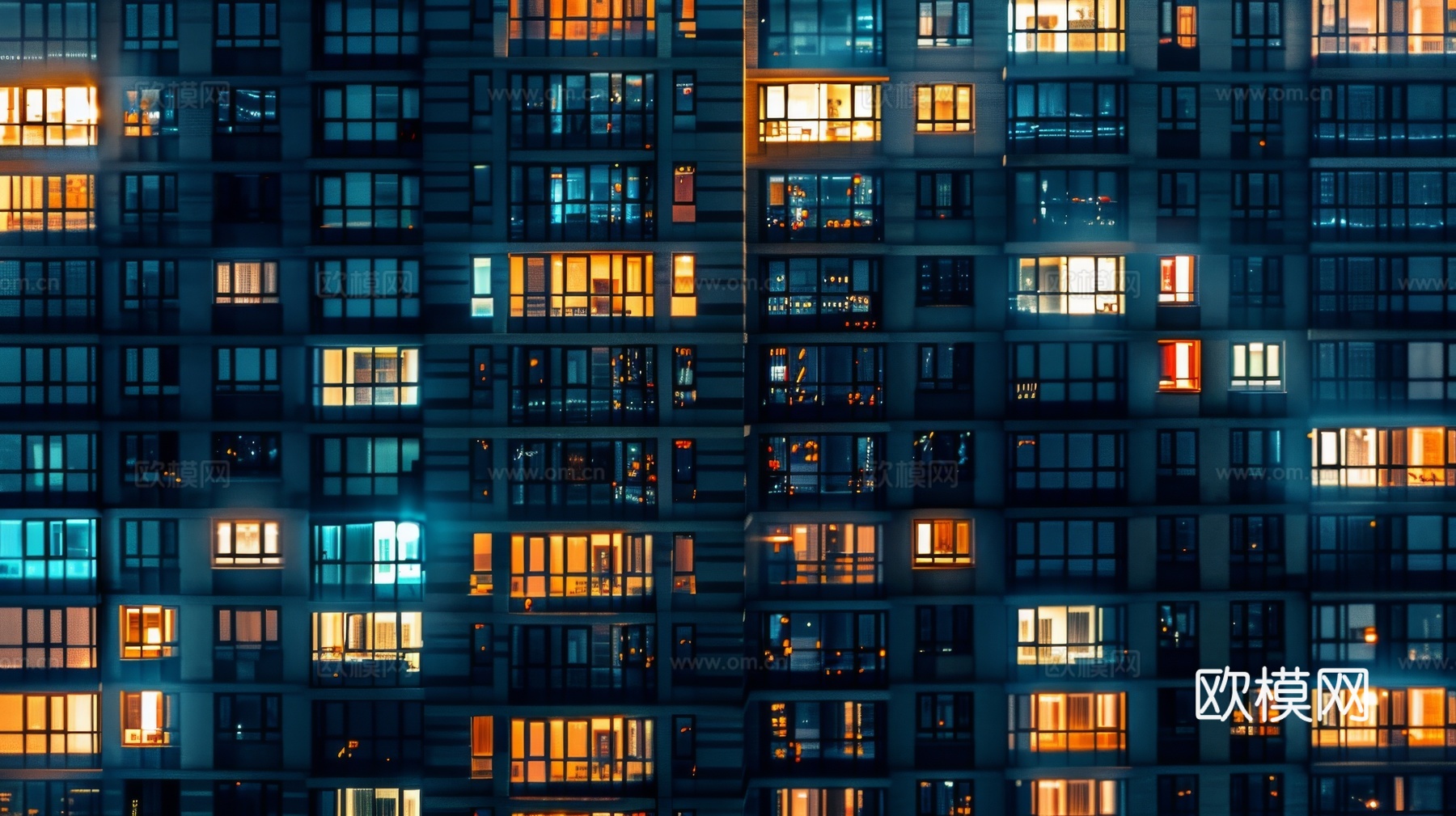 夜晚窗景建筑外立面玻璃幕墙