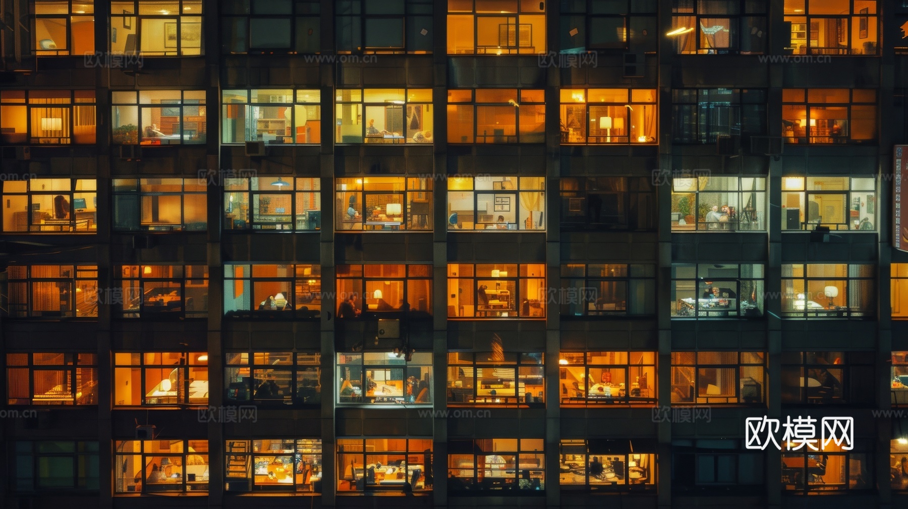 夜晚窗景建筑外立面玻璃幕墙