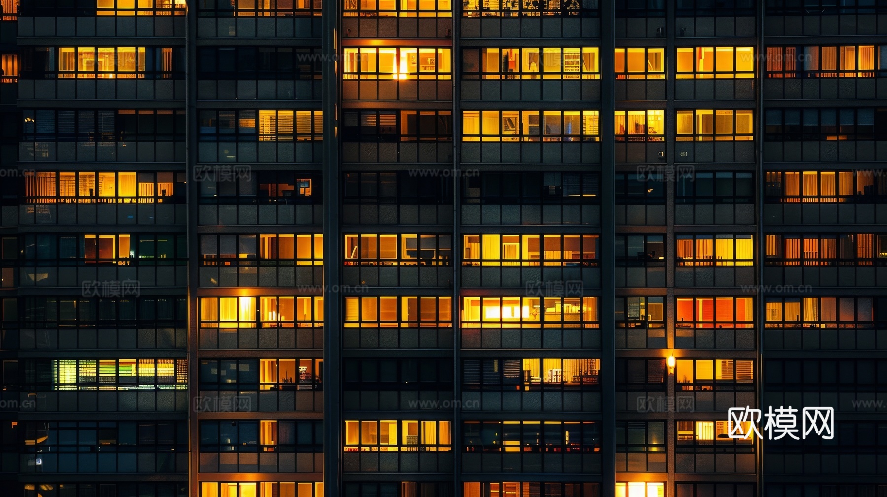 夜晚窗景建筑外立面玻璃幕墙