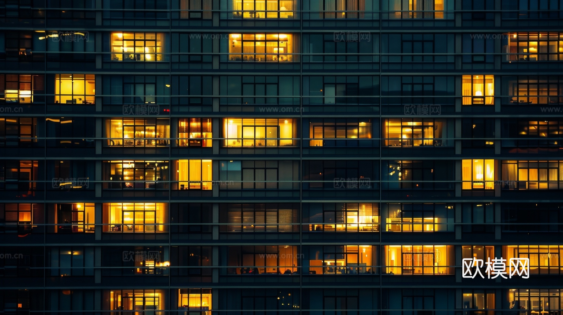 夜晚窗景建筑外立面玻璃幕墙