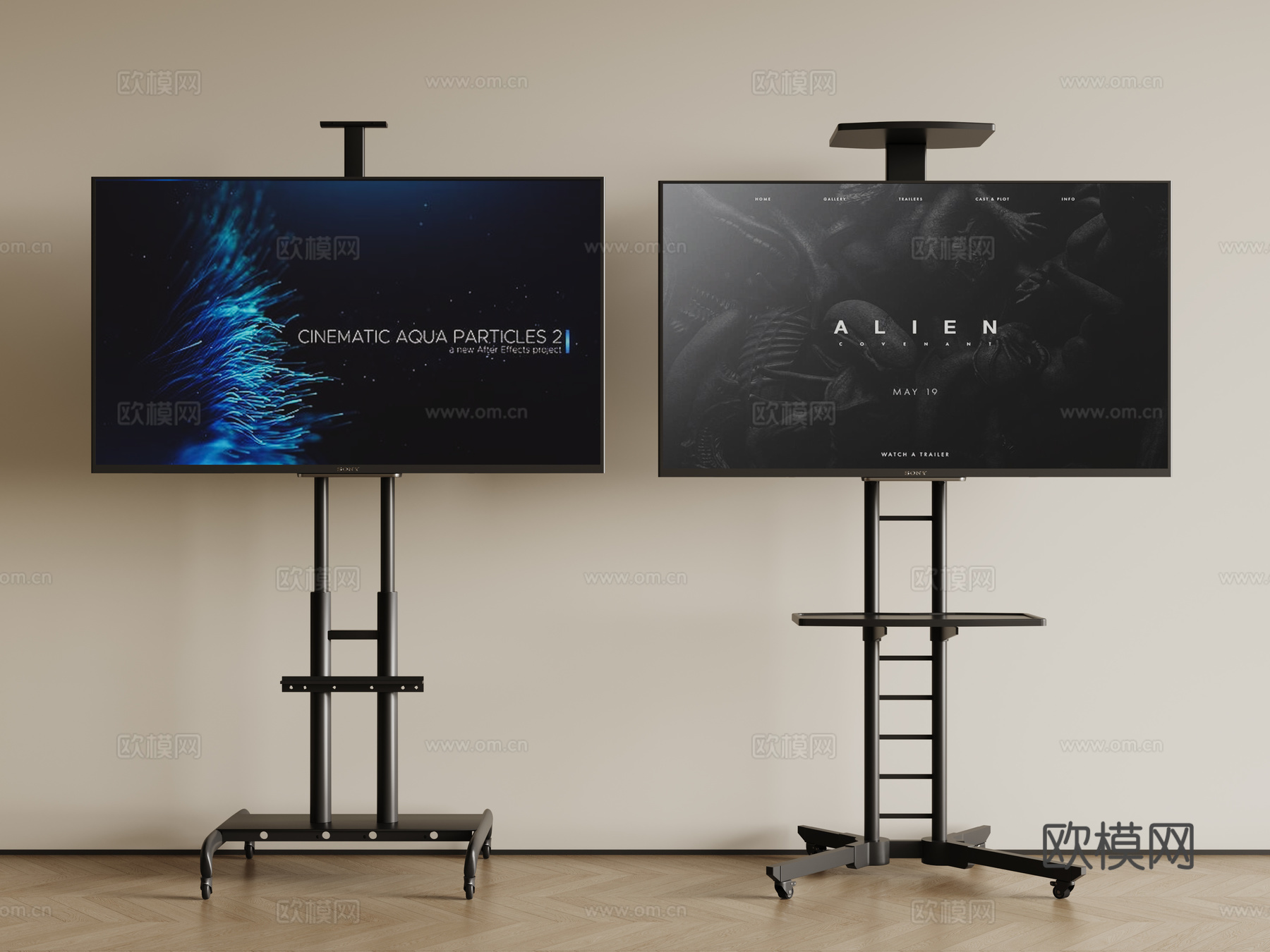 现代液晶电视 支架电视 移动电视 挂壁电视 落地电视3d模型