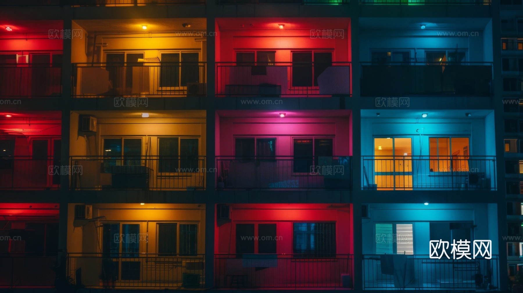 夜晚窗景建筑外立面玻璃幕墙