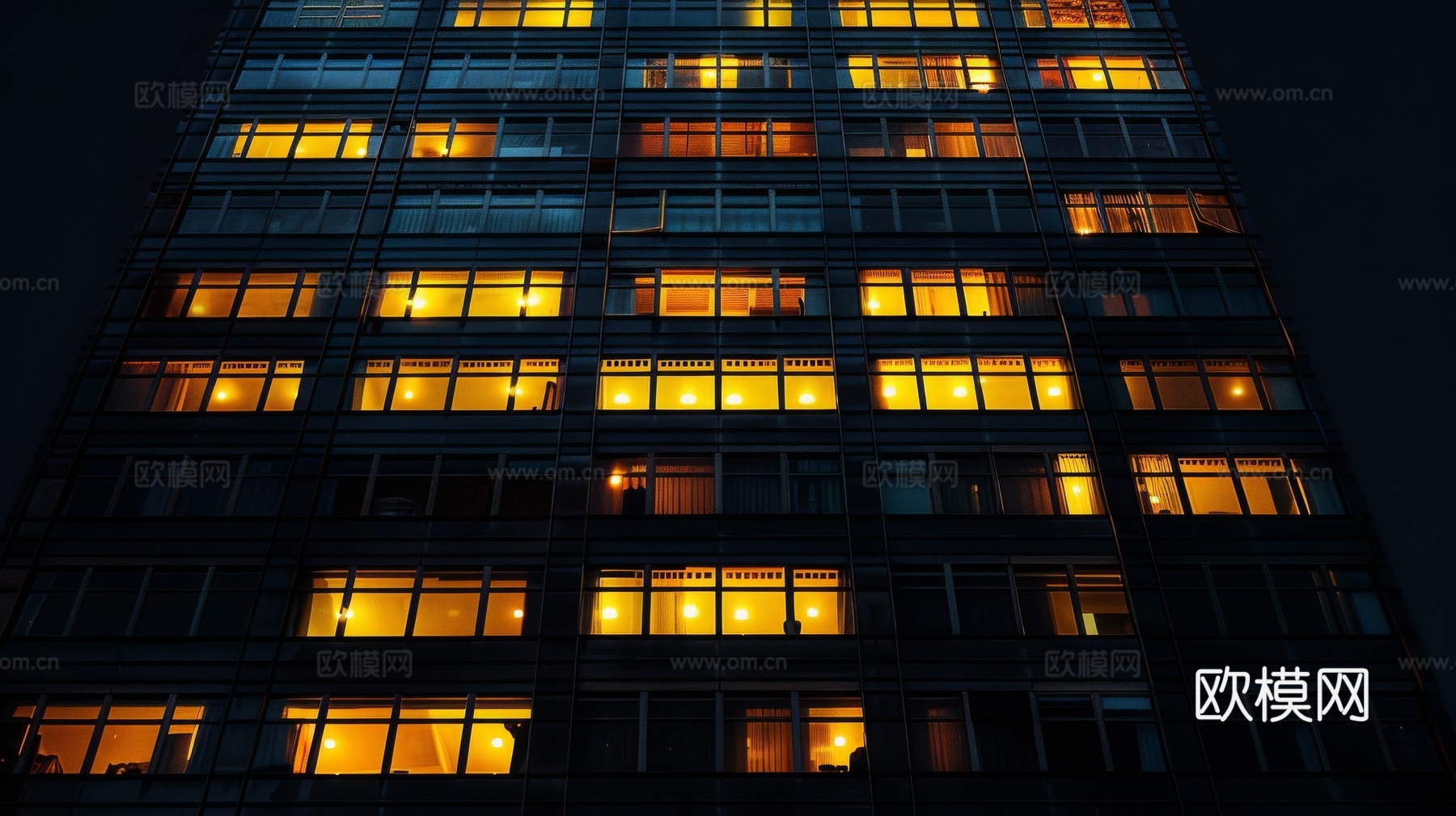 夜晚窗景建筑外立面玻璃幕墙下载（渲染图7）