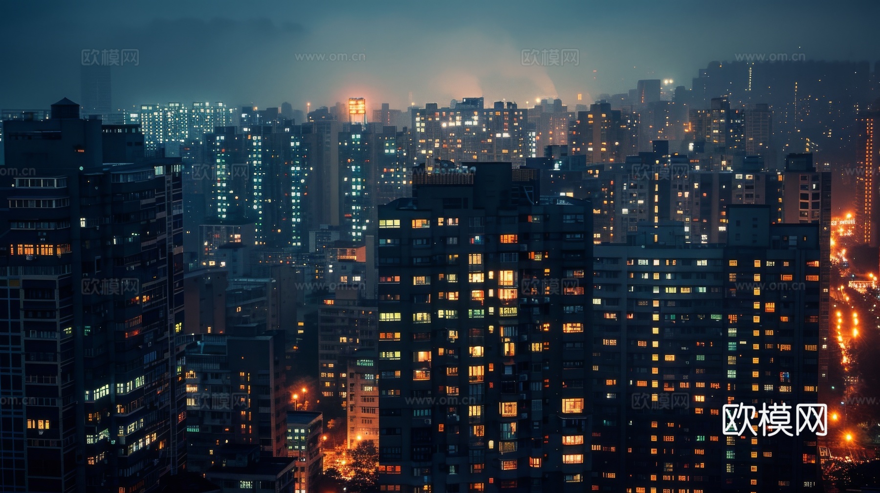 夜晚窗景建筑外立面玻璃幕墙