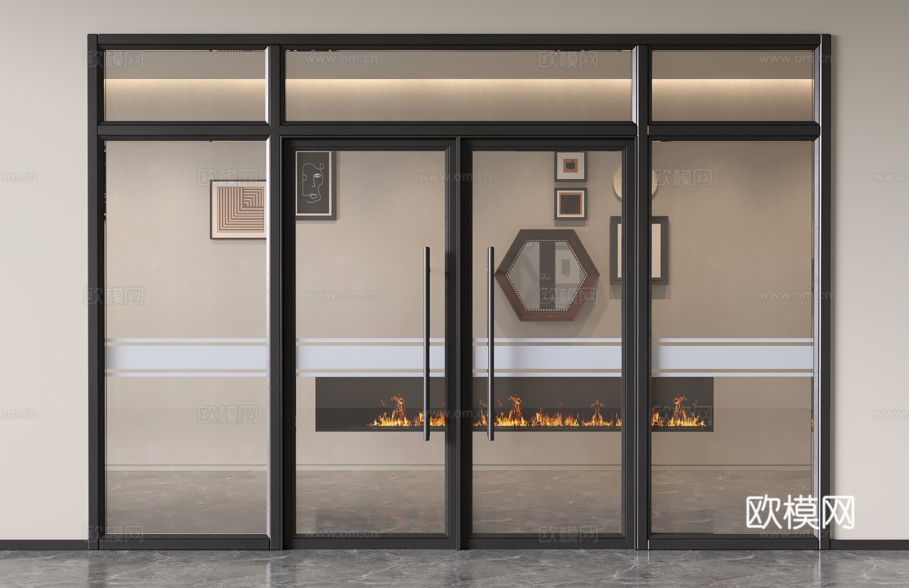 现代双开门 玻璃双开门 商铺店铺 写字楼3d模型