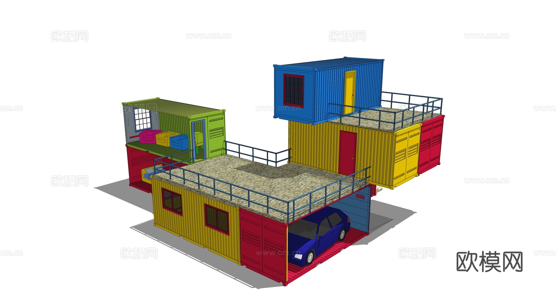 集装箱建筑 集装箱休息驿站 临时建筑su模型