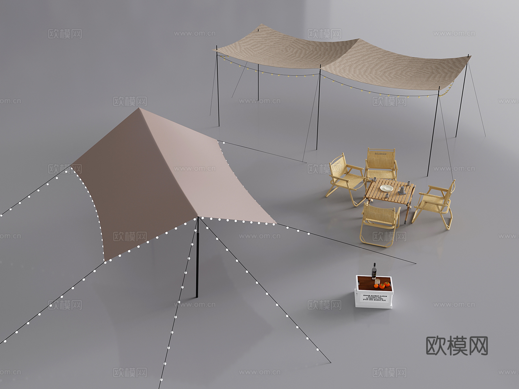 现代户外桌椅 烧烤桌椅 露营桌 露营棚免费3d模型