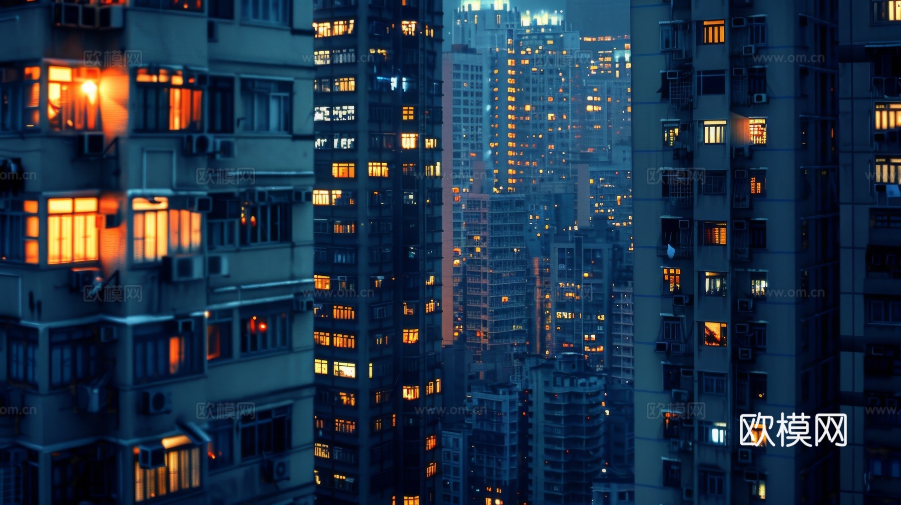夜晚窗景建筑外立面玻璃幕墙