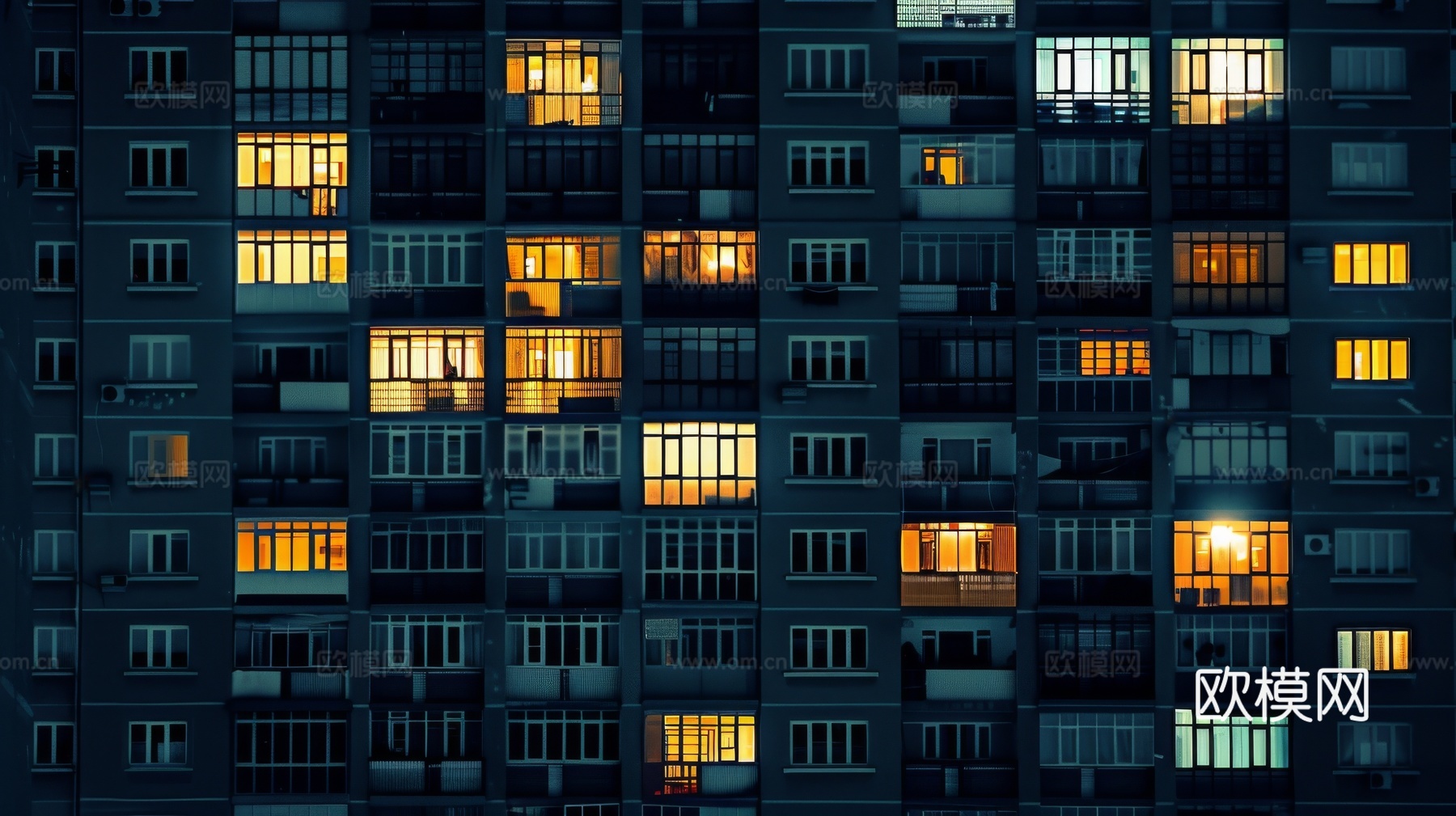 夜晚窗景建筑外立面玻璃幕墙