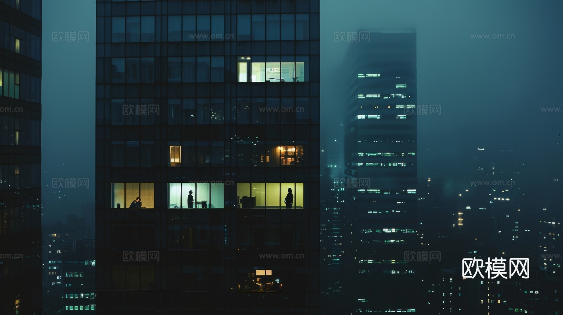 夜晚窗景建筑外立面玻璃幕墙