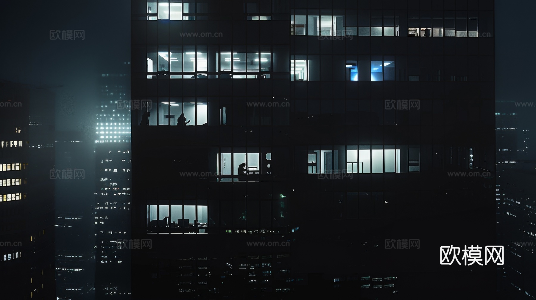 夜晚窗景建筑外立面玻璃幕墙
