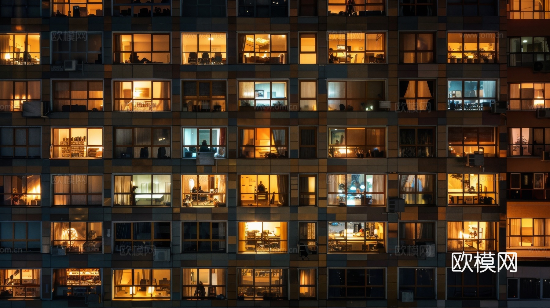 夜晚窗景建筑外立面玻璃幕墙